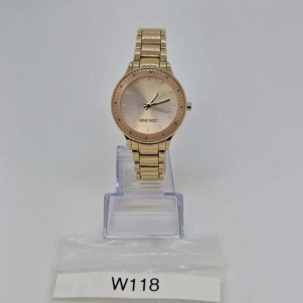 Nine West Women's Watch 35MM Gold Pink Dial Gold Bracelet Band 6.5